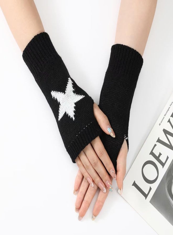 Sumleno Cute Y2K Star Fingerless Gloves Thumb Hole Mittens Fairy Grunge Accessories Harajuku Arm Warmers for Women Girls (Black,One Size) - Image 5